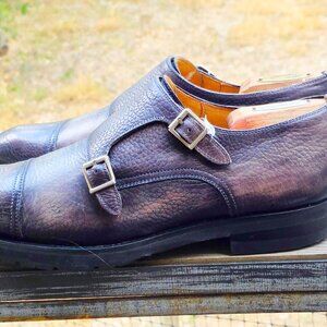SALE - Magnanni 8.5-M Black and Gray Pebbled Double Monk Strap Mens